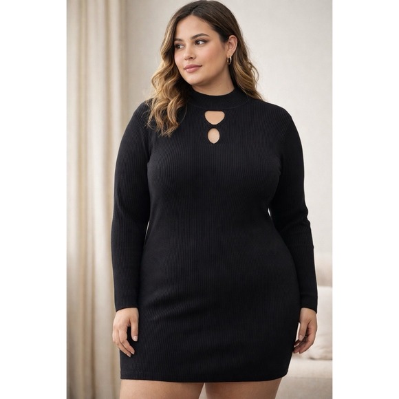 The Unbranded Brand Dresses & Skirts - BloomChic Ribbed Sweater Dress 18 20 Black Bodycon Cutout Long Sleeve Plus